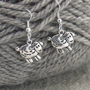 Sheep Earrings Silver Ear Wires Dangle Lamb Earrings Whimsical Jewelry Farm Life